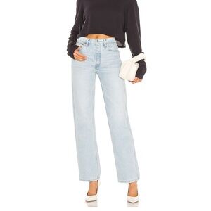 Re/done loose high rise denim. Light wash. 100% cotton no stretch